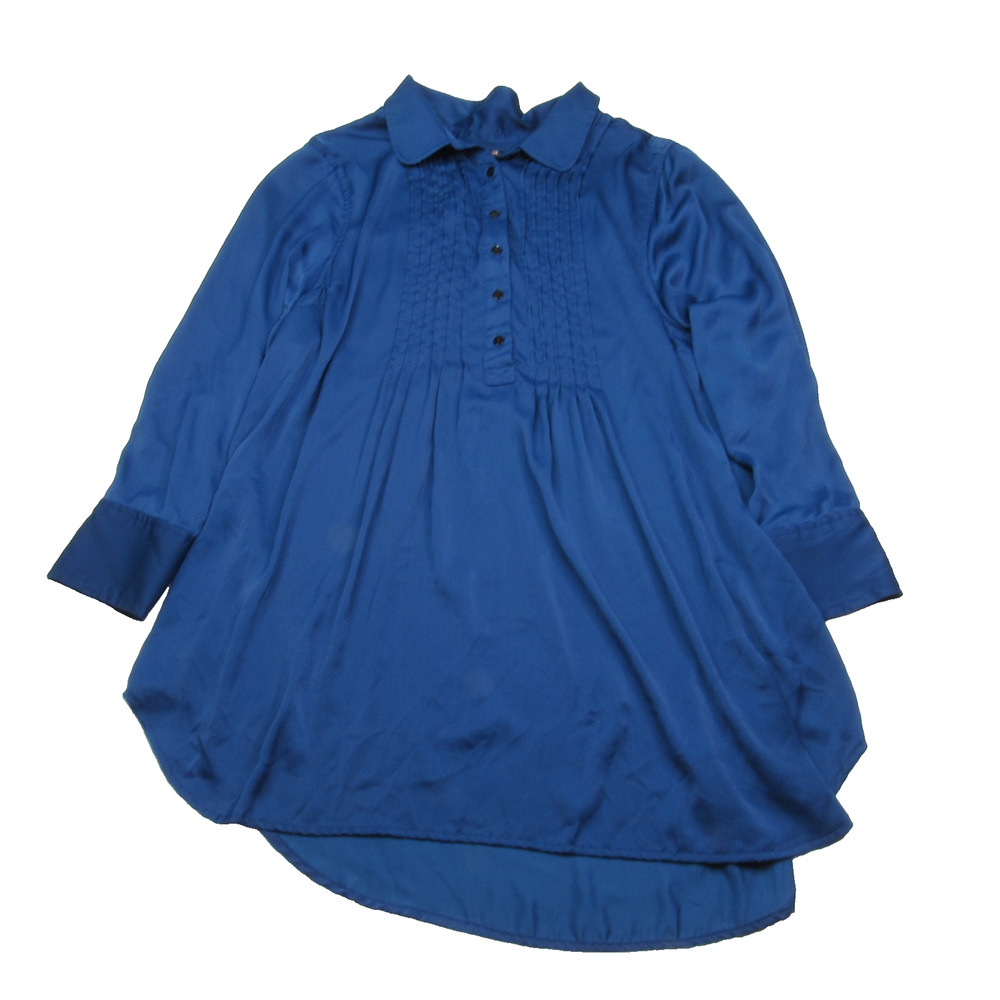 Melissa Mcarthy Seven7 Womens Blouse 3X Blue Collared Long Sleeve